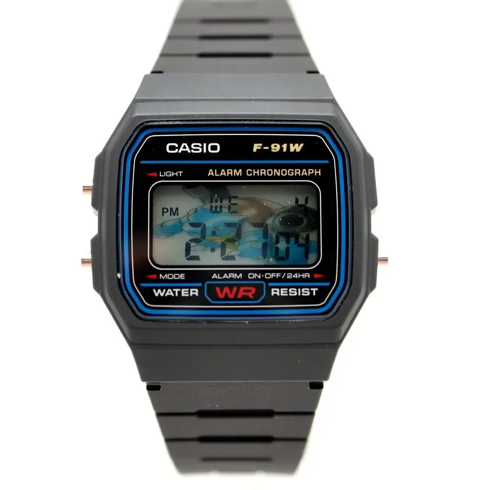 Casio F-91W Custom Blastoise Mod UPGRADED BLUE BACKLIGHT Digital Watch Sugimori